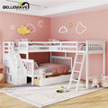 L-Shaped Twin over Full Size Bunk Beds with Storage Stairs and Drawers T607