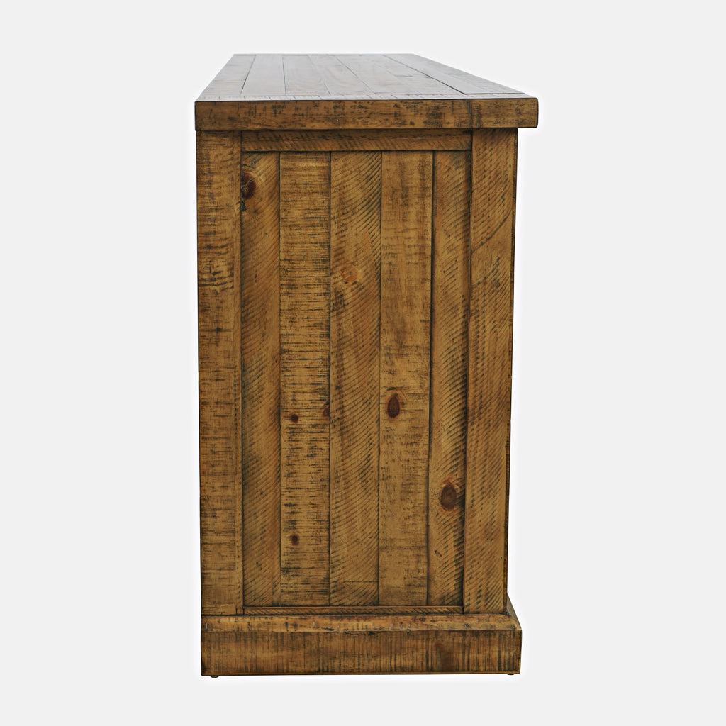 Rustic Solid Pine Storage Console TV Stand with Electric Fireplace X370