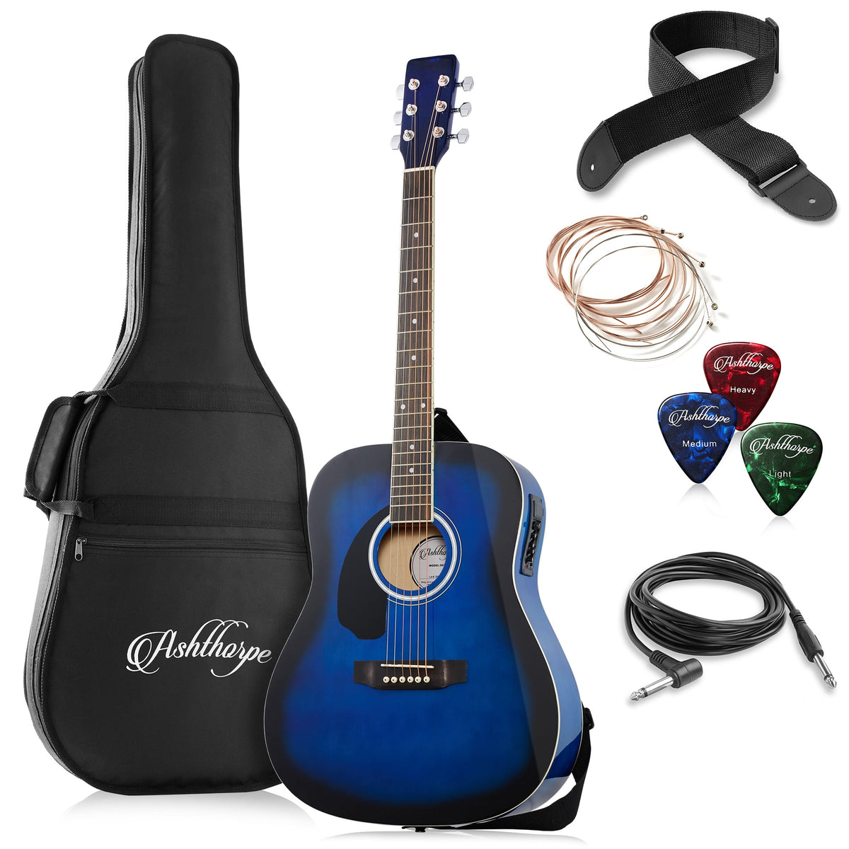 Blue Left-Handed Full-Size Dreadnought Acoustic Electric Guitar A242