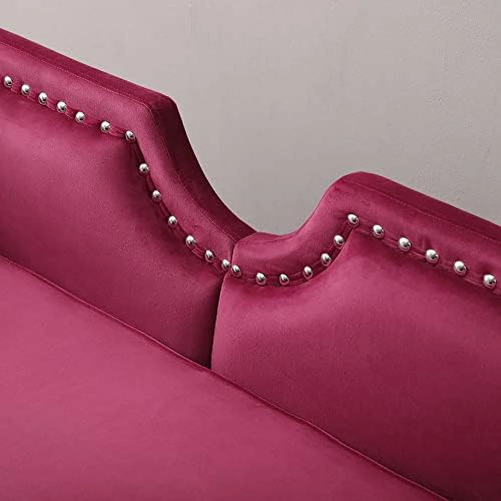 Velvet Ottoman Bench with Back and Silver Metal Legs T711716