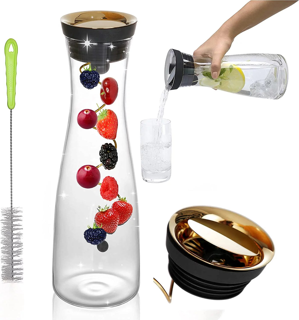 50 oz Glass Pitcher with Stainless Steel Lid and Brush F35979