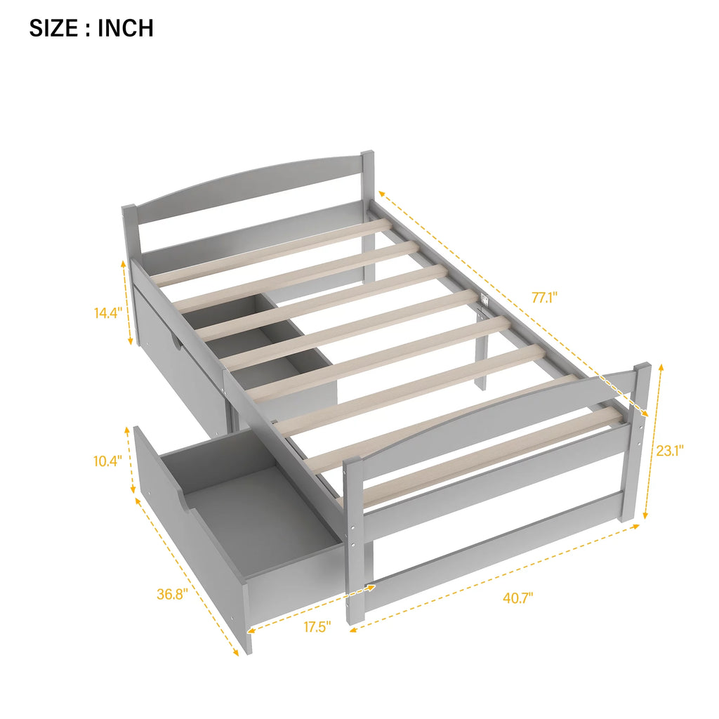 Twin Size Platform Bed with Two Drawers Gray K782549