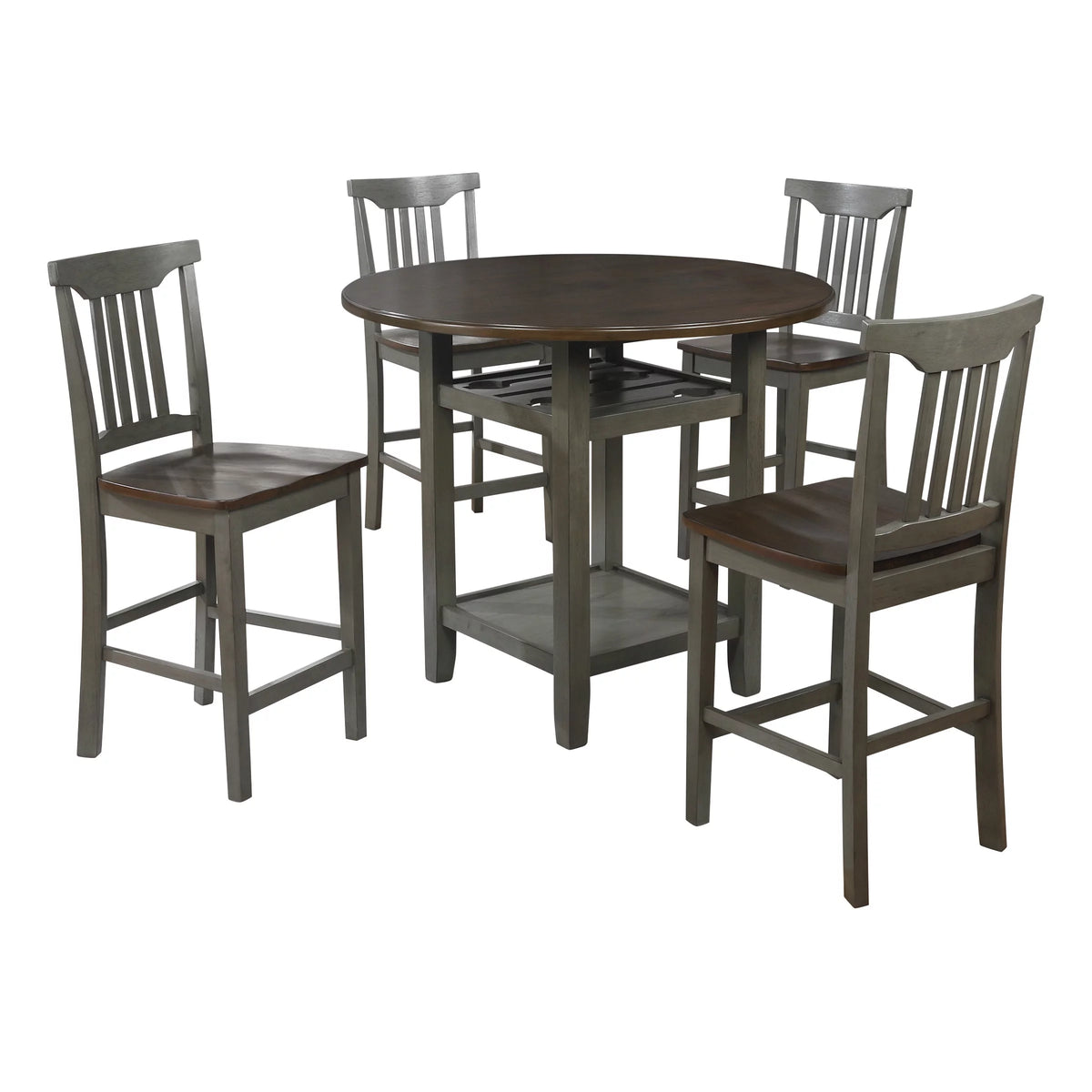 5pc Table Chairs Set Slate Gray Wood Stain Finish T3835