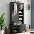 Black Hall Tree with Shoe Drawers and Bench D646