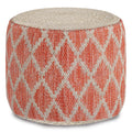 Coral and Natural Woven Braided Jute Round Pouf W48742