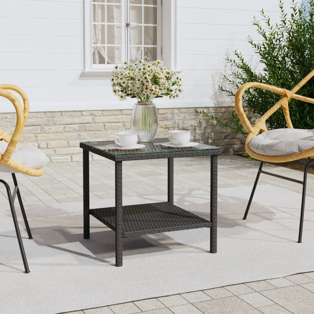 Black Poly Rattan and Tempered Glass Side Table Y22862