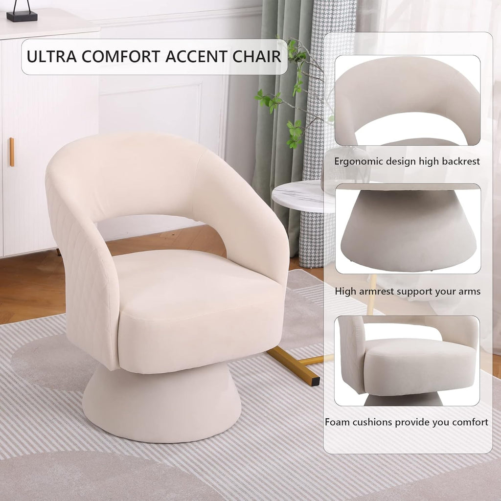 Beige Velvet Swivel Barrel Chair Set of 2 O749