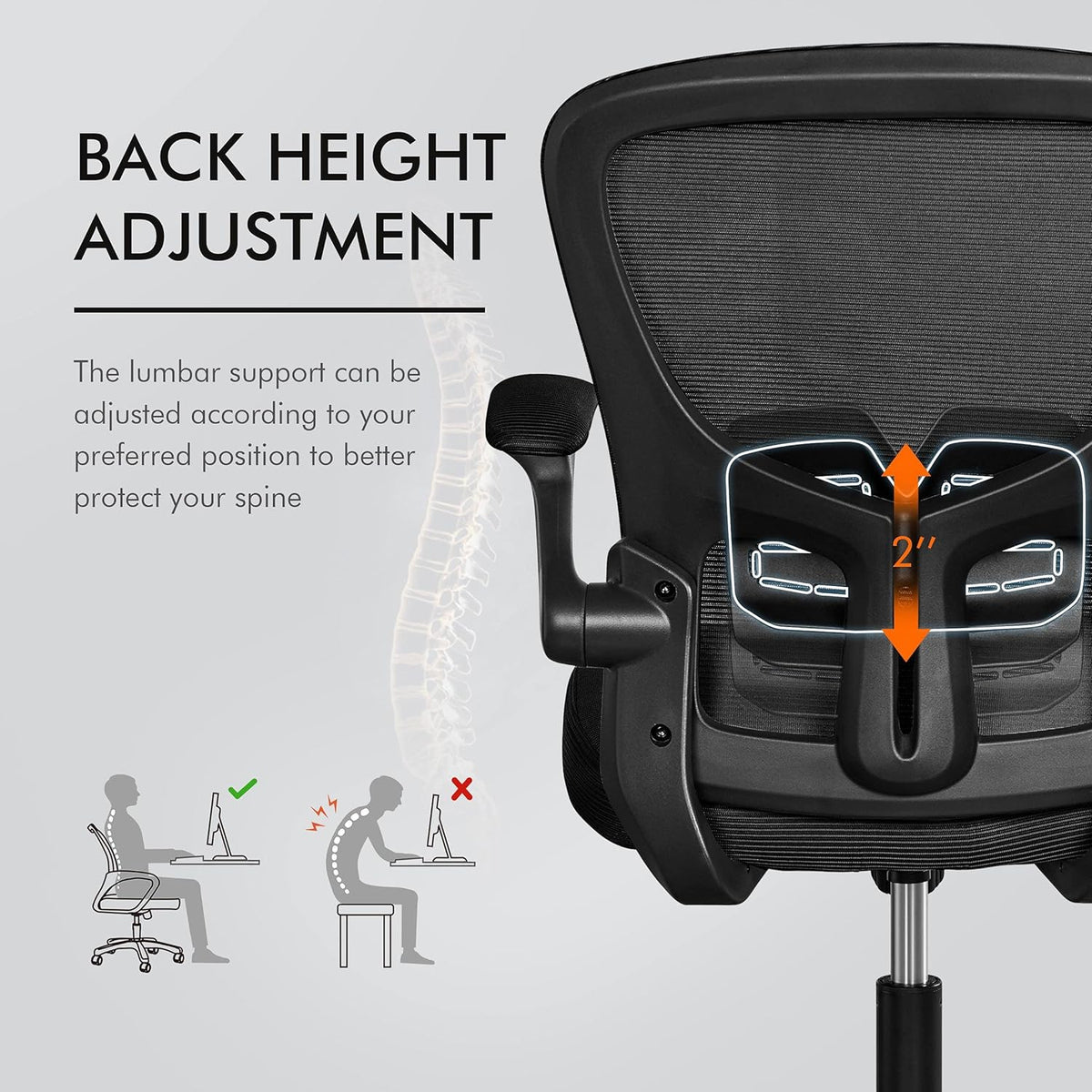 Black Ergonomic Mesh Office Chair with Flip-up Arms V95828