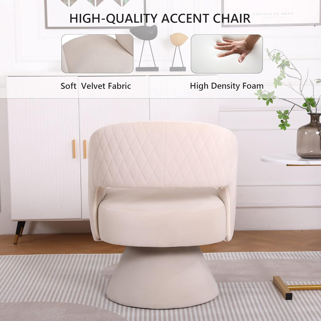 Beige Velvet Swivel Barrel Chair Set of 2 O749