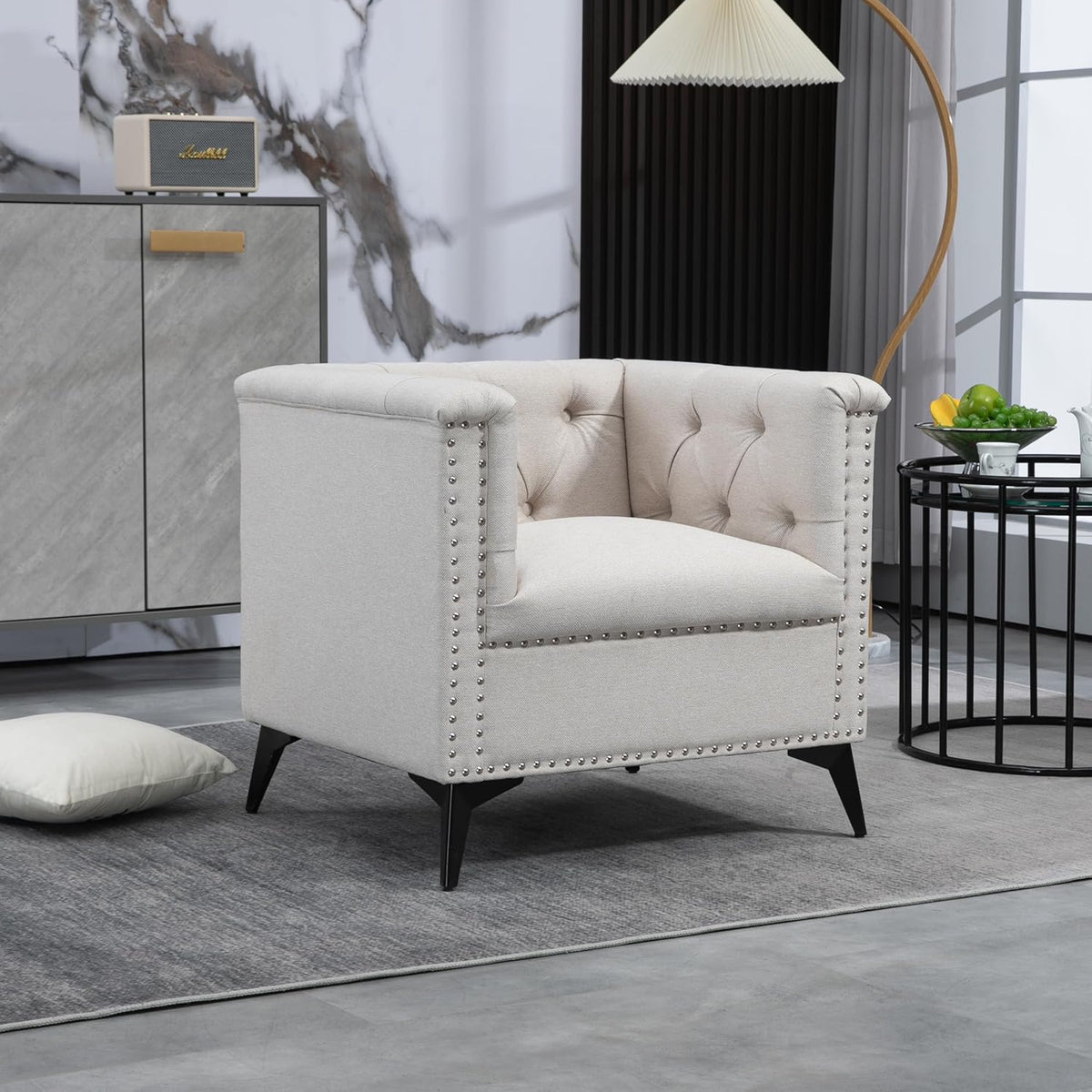Beige Linen Fabric Accent Arm Chair X19530
