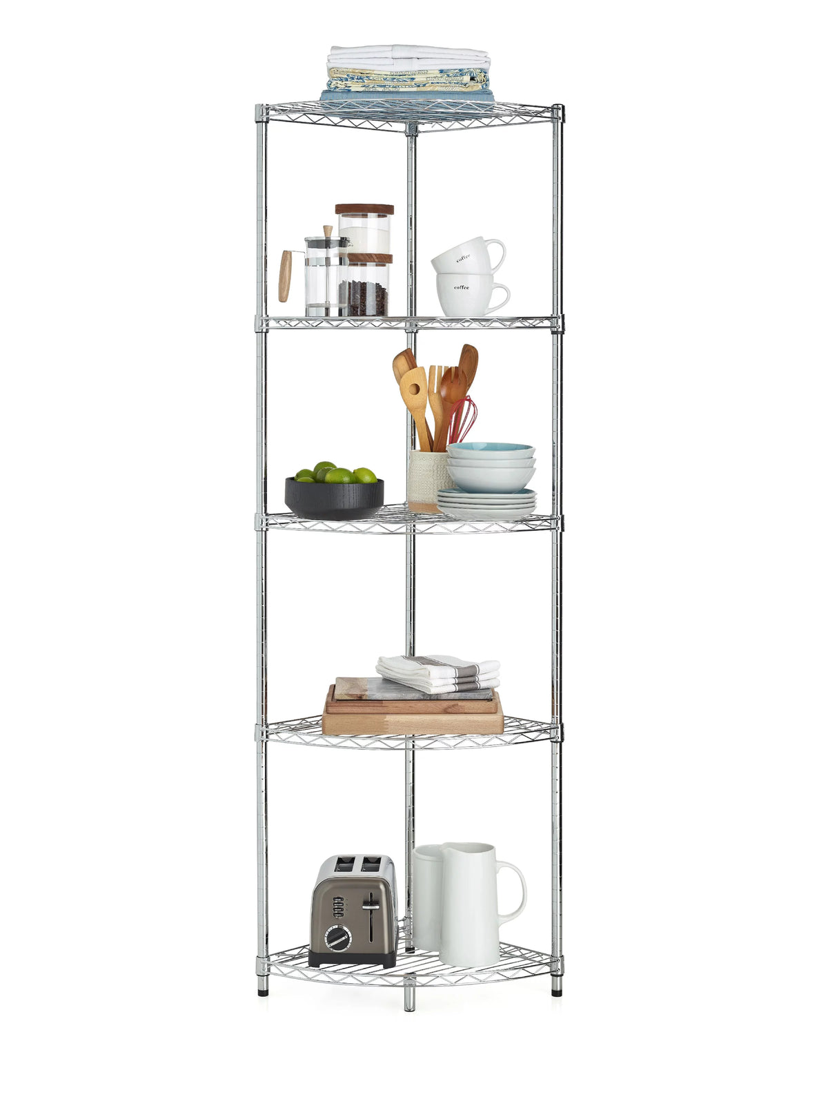 5-Tier Corner Wire Shelf Unit Chrome 750 lbs X583368