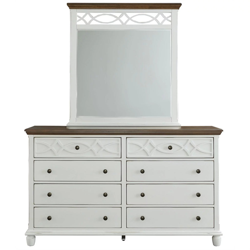 Oak Brown Vanilla White Wood Dresser and Mirror O4580
