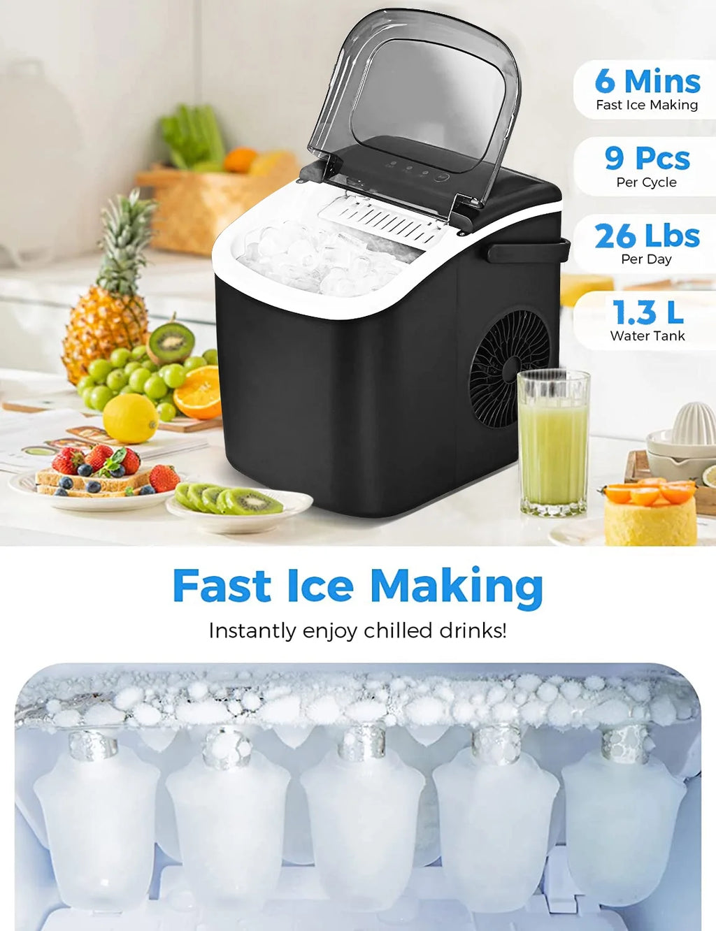Black Countertop Ice Maker with Handle E959