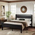 Walnut King Size Platform Bed Frame with Wood Headboard Q770
