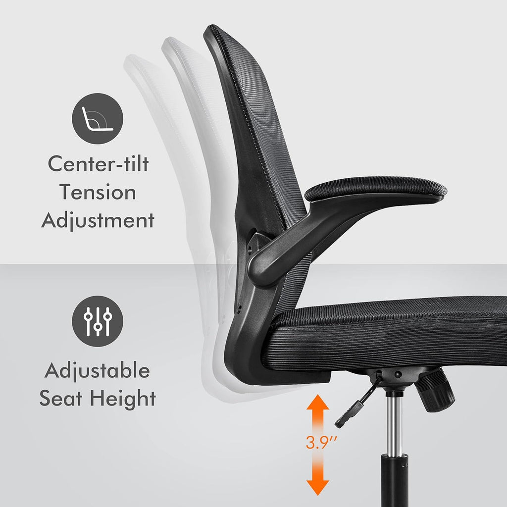 Black Ergonomic Mesh Office Chair with Flip-up Arms V95828