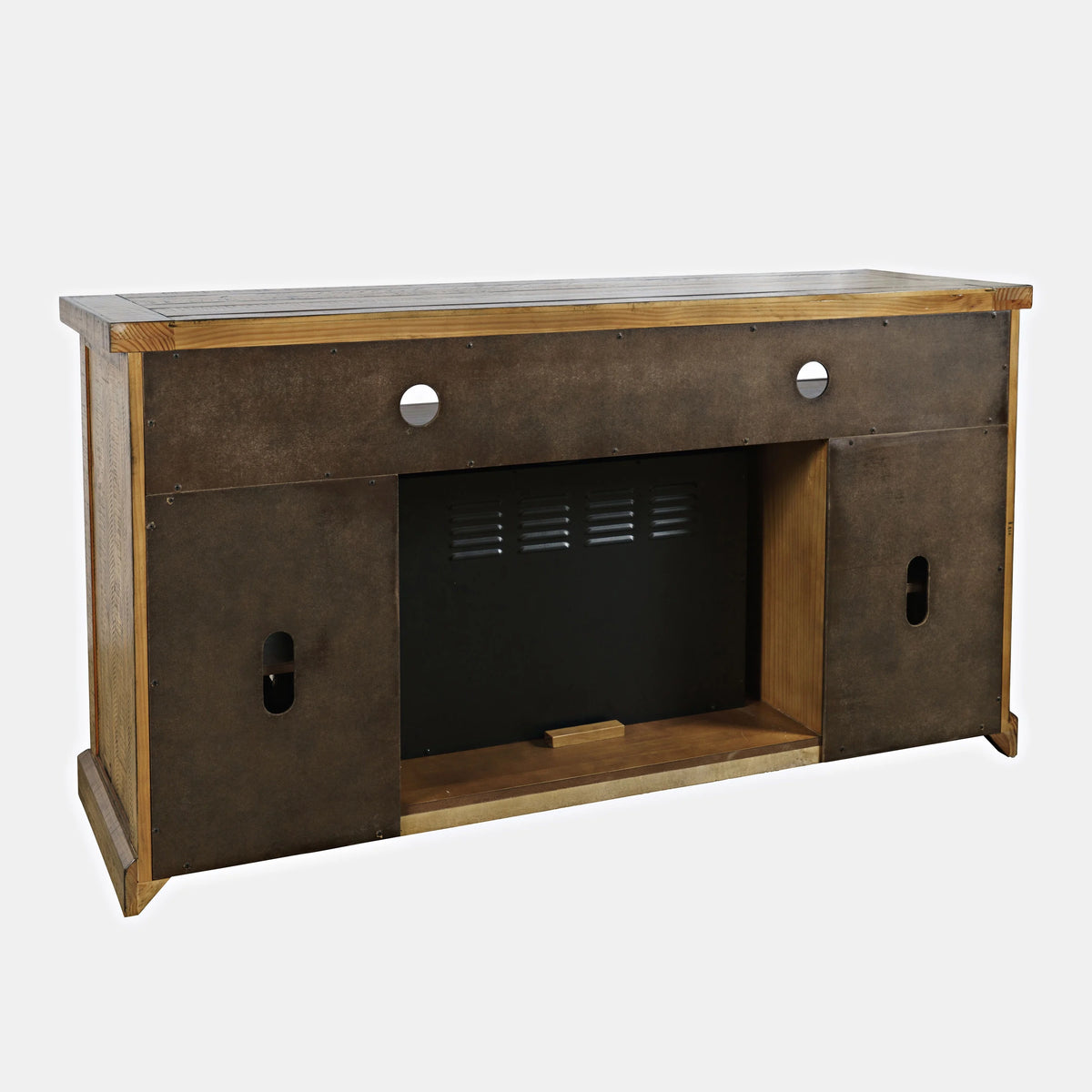 Rustic Solid Pine Storage Console TV Stand with Electric Fireplace X370