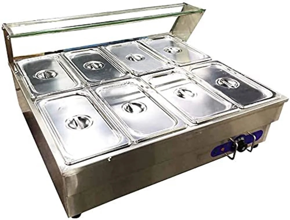 8 Pot Stainless Steel Buffet Food Warmer with Glass Shield Q243