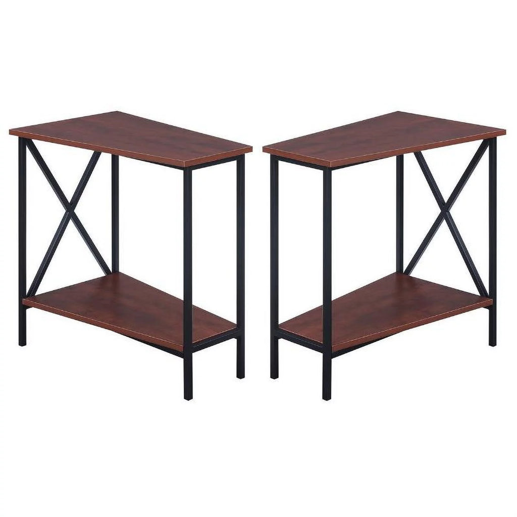 Black and Cherry Wood End Table Set of 2 K435