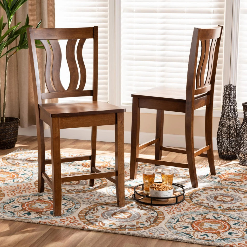 Brown Wood 2-Piece Counter Stool Set R467