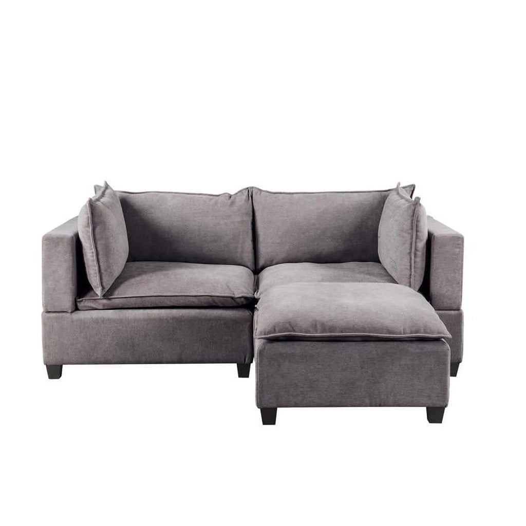 Light Gray Woven Fabric Sectional Loveseat Sofa with Ottoman P654367