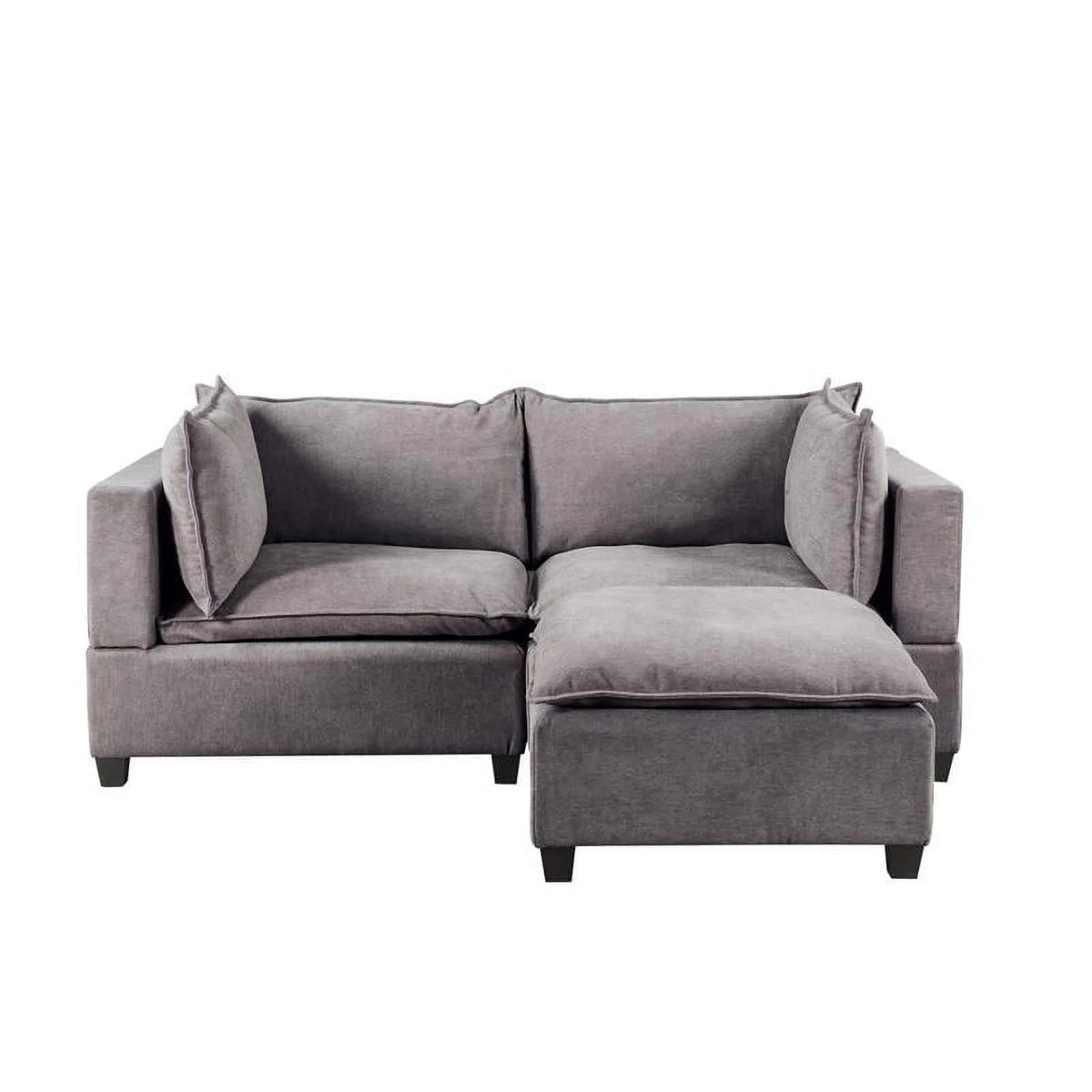 Light Gray Woven Fabric Sectional Loveseat Sofa with Ottoman P654367