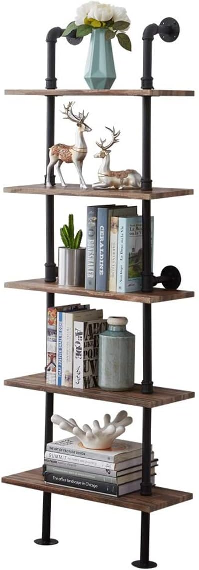 Rustic Industrial 5-Shelf Ladder Bookcase S953