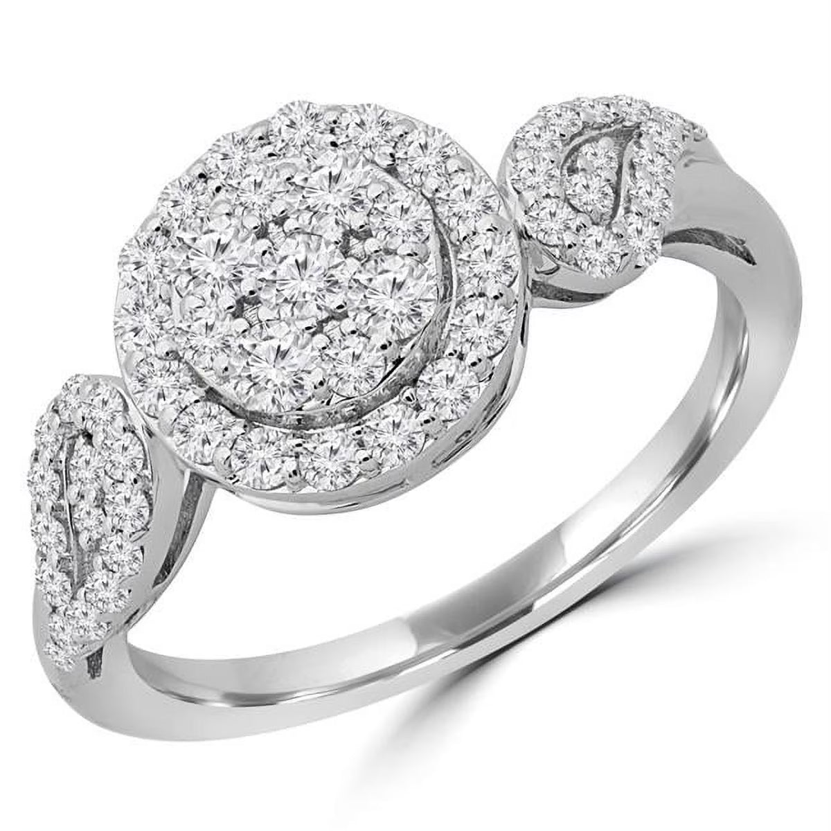 0.5 CTW Round Diamond Cluster Halo Engagement Ring in 14K White Gold T2906