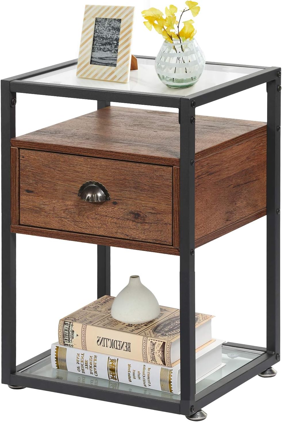 Black Nightstand with Drawer and Shelf S341539