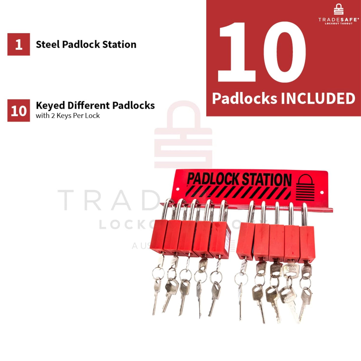 Lockout Tagout Station with 10 Padlocks, Carbon Steel Body, Pack of 2 F47384