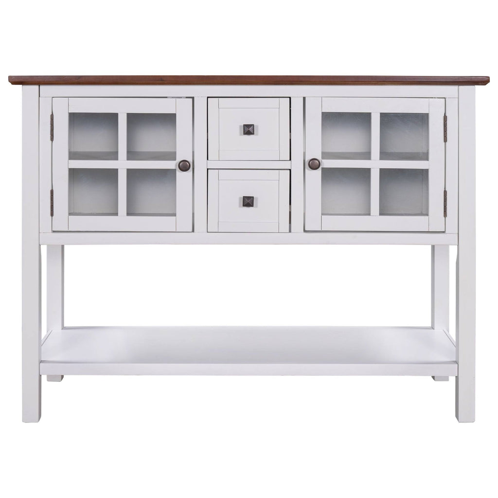 Modern Console Table with 2 Drawer, Cabinet, Shelf, White and Brown Wood G647675