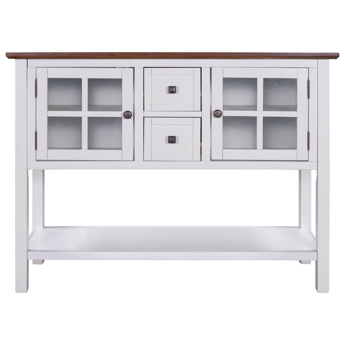 Modern Console Table with 2 Drawer, Cabinet, Shelf, White and Brown Wood G647675