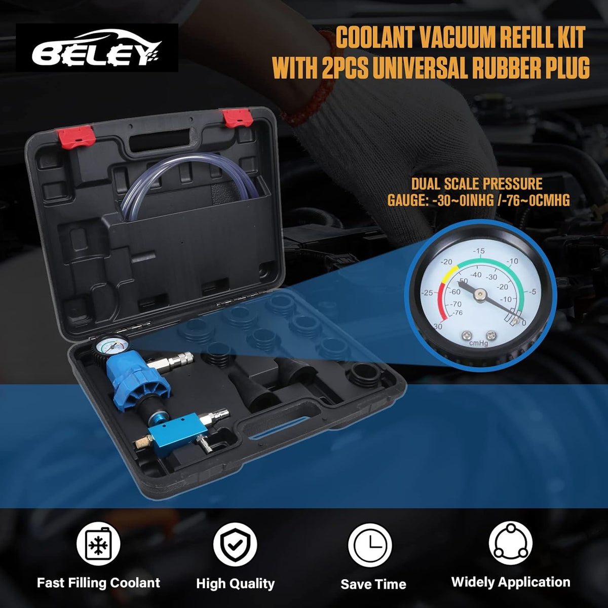 Universal Coolant Vacuum Refill Kit with Dual Scale Pressure Gauge, 2PCS Rubber Plug and 8PCS Rubber Adapters R394