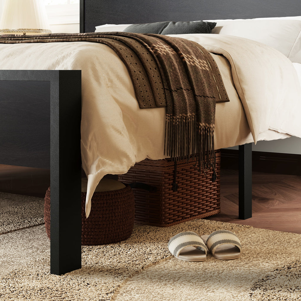 Walnut King Size Platform Bed Frame with Wood Headboard Q770