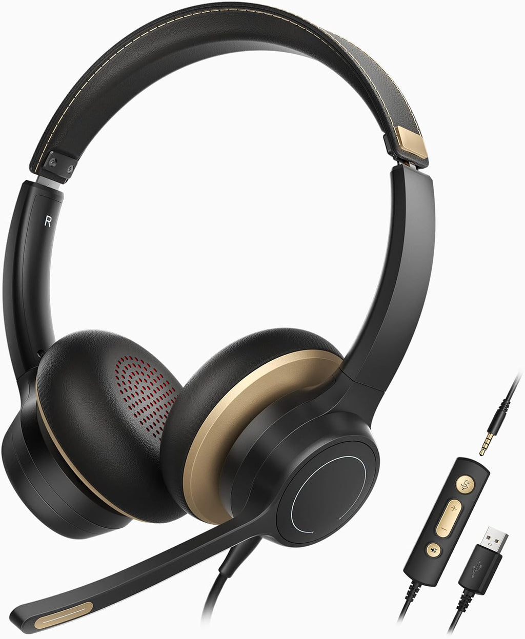 USB Headset with Microphone, Noise Cancelling, 3.5mm Wired, Pack of 2 F213