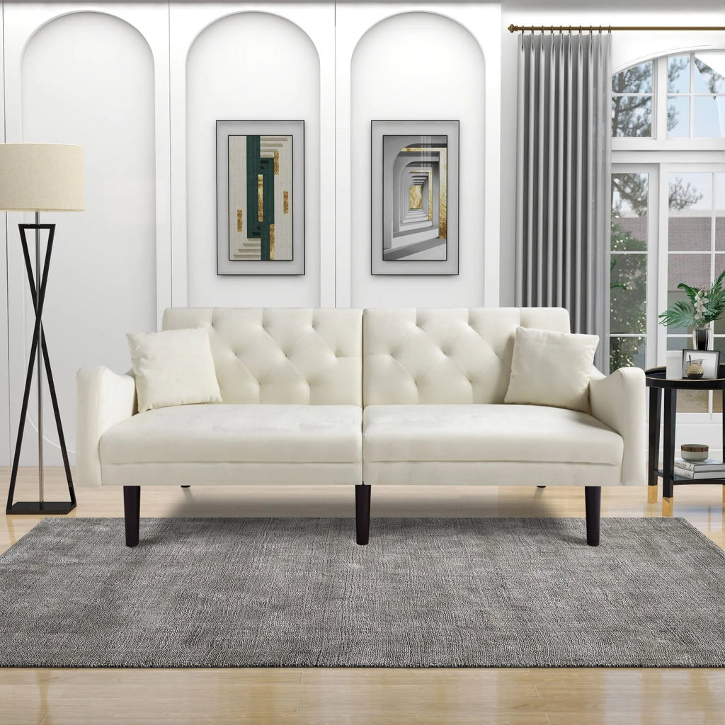 Beige Velvet Futon Sofa Bed with Pillows X30195