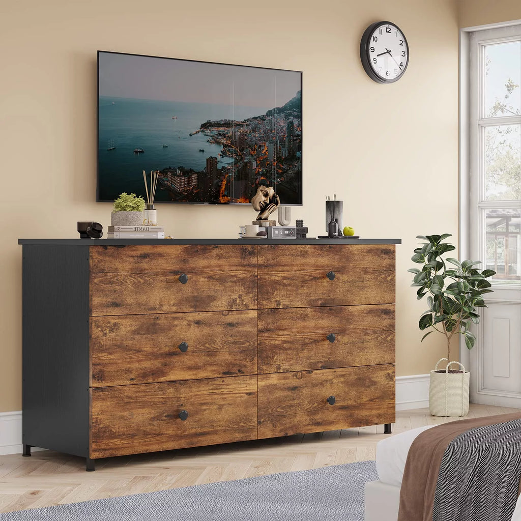 Brown 6 Drawer Wooden Dresser with Steel Frame B771