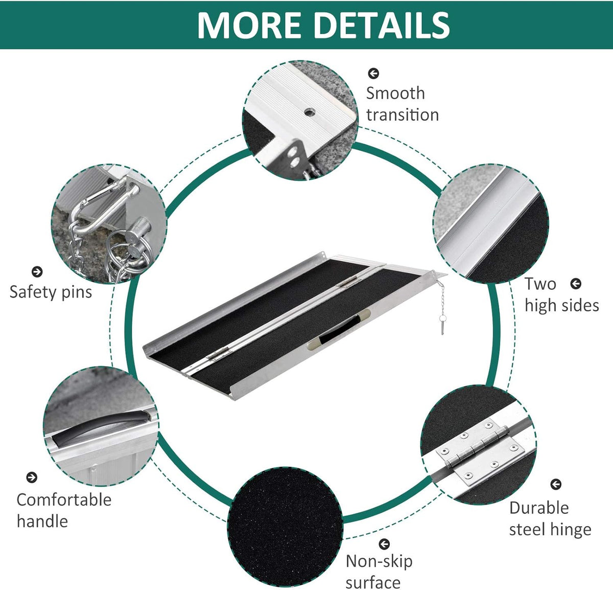 Aluminum Portable Skidproof PVC Carpeted Folding Wheelchair Ramp K717286