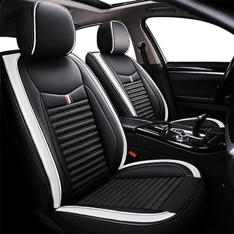 5 Seats Custom Fit Leather Seat Covers (Black White) M799148