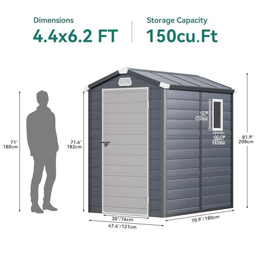 Light Gray Resin Tool Shed, 36 Cu Ft Outdoor Horizontal Storage with Air Vent and Lockable Doors U263