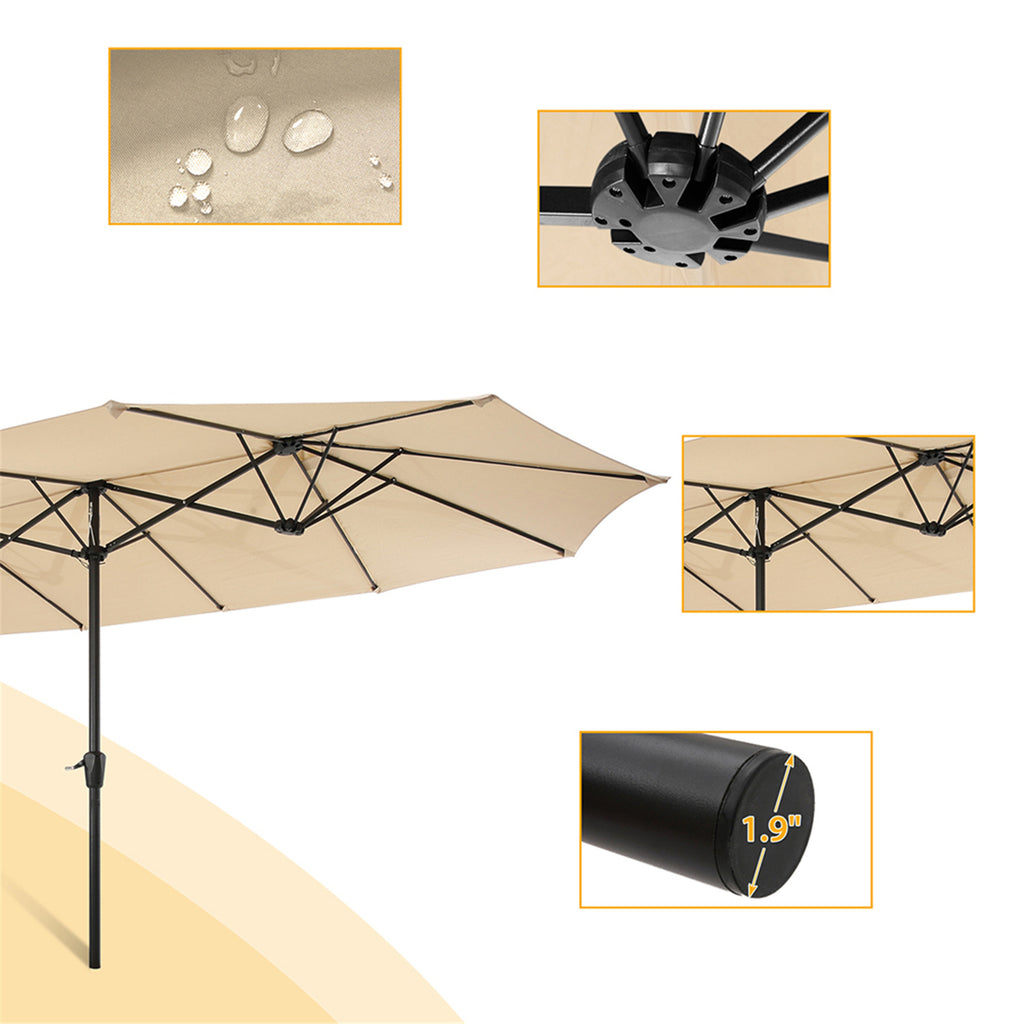 Tan Double-Sided Rectangular Patio Market Umbrella with Crank C79421