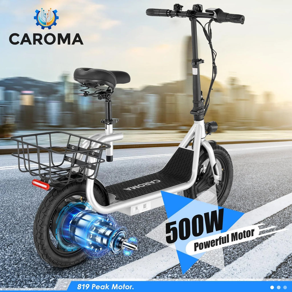 800W Adults Folding Electric Scooter with Removable Seat, Basket, 14" Tire, Silver H59456