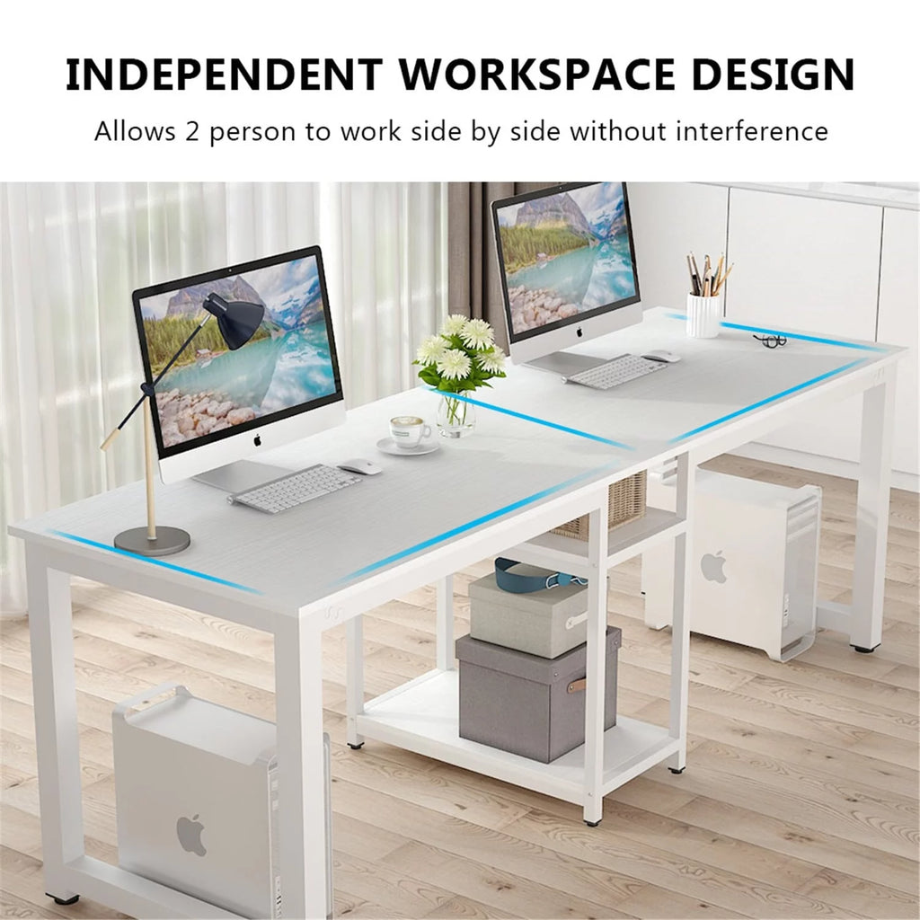 White 78 Inches Rectangle Computer Desk with Shelves L381