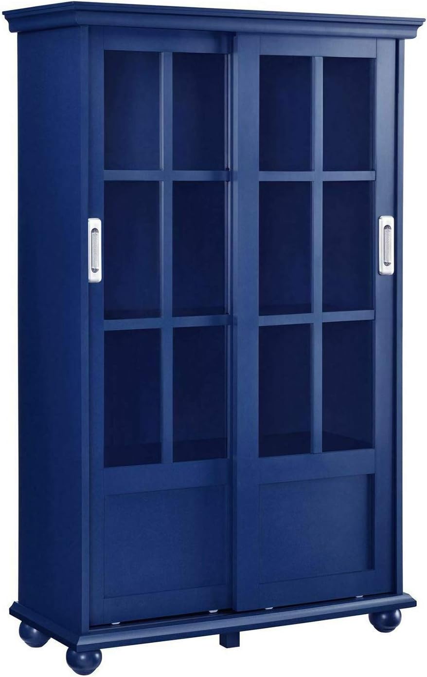 Navy Blue 4 Shelves Wooden Bookcase with Glass Door Q639