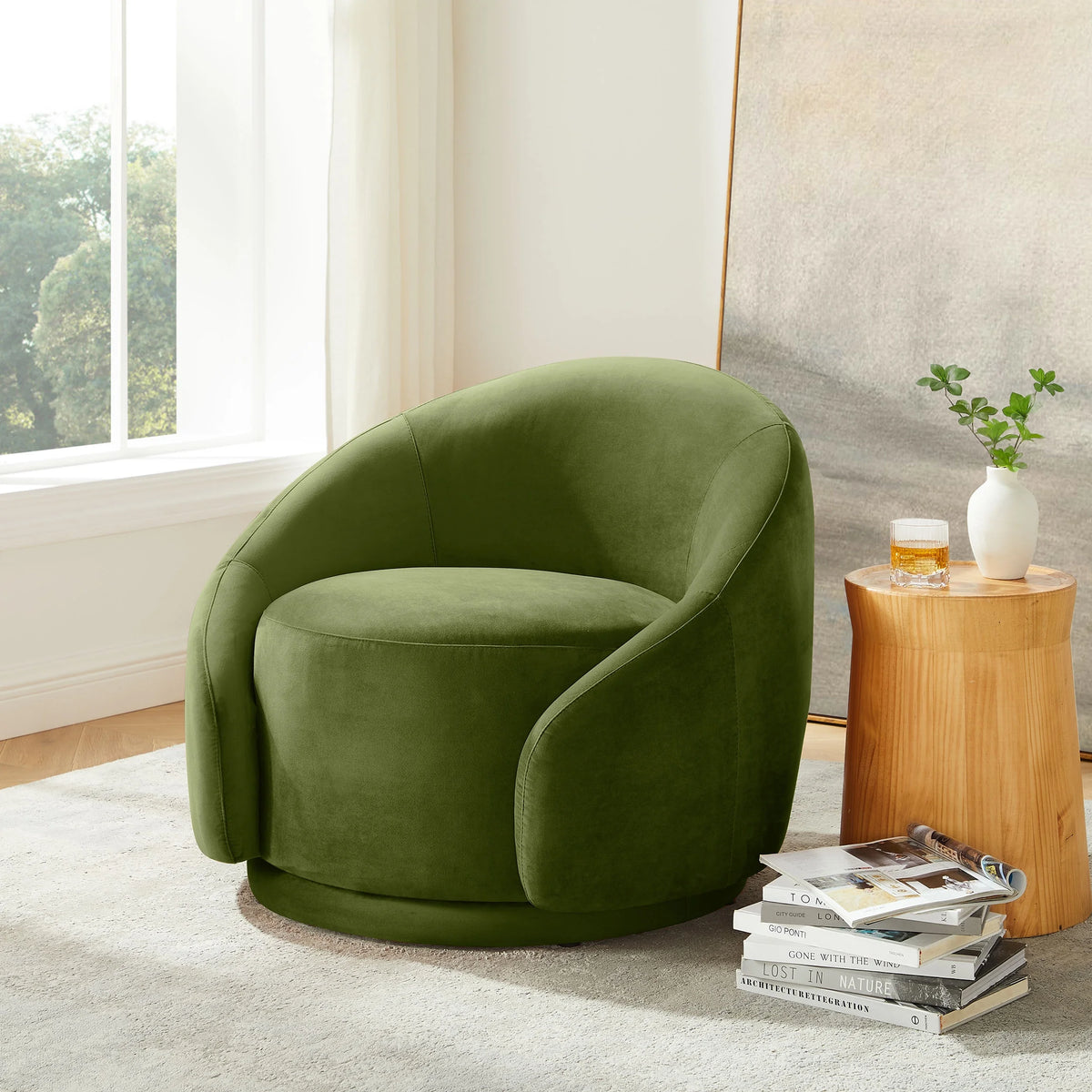 Green Velvet Swivel Barrel Chair U927