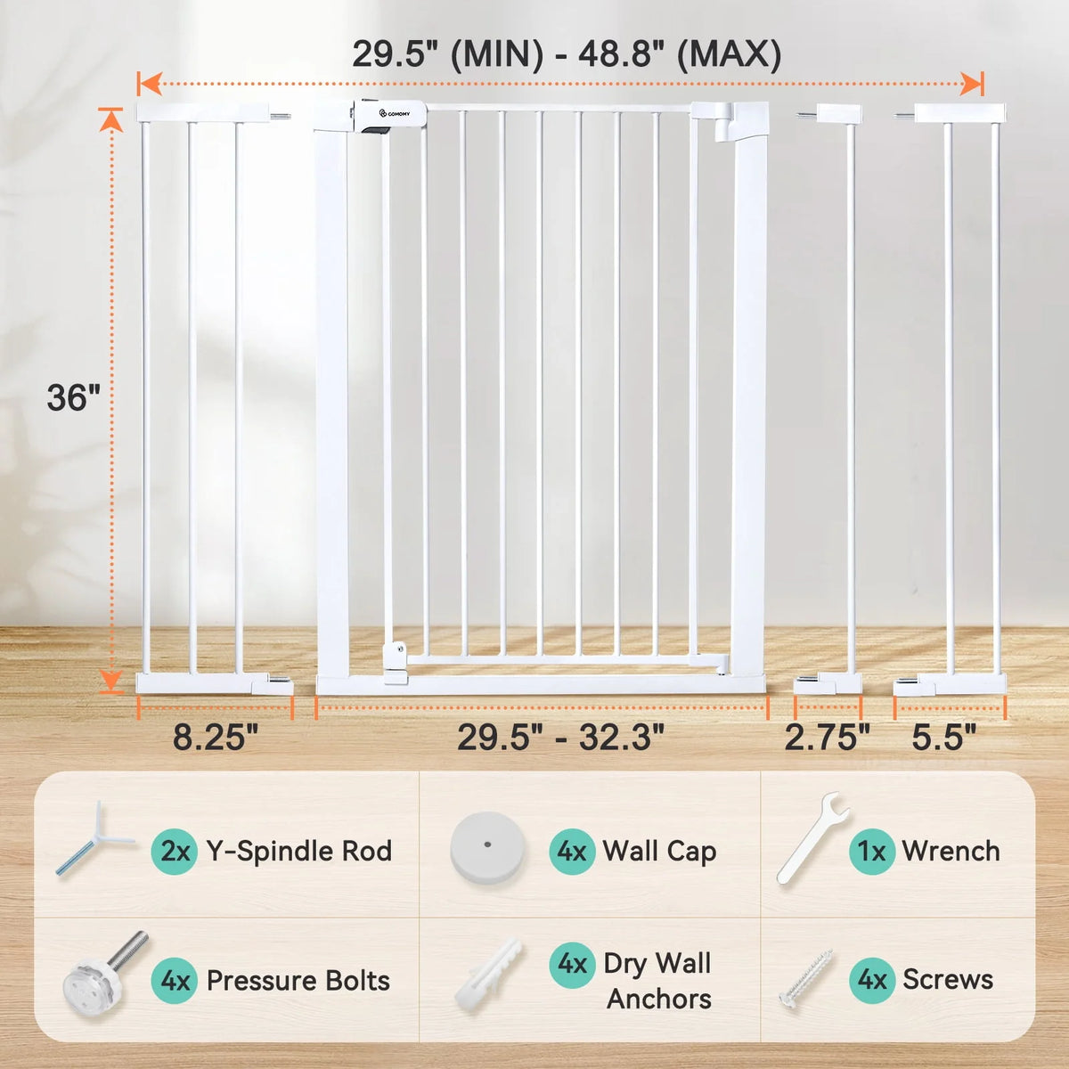 36'' Extra Tall 29.5-48.8'' Wide Baby Gate X3268