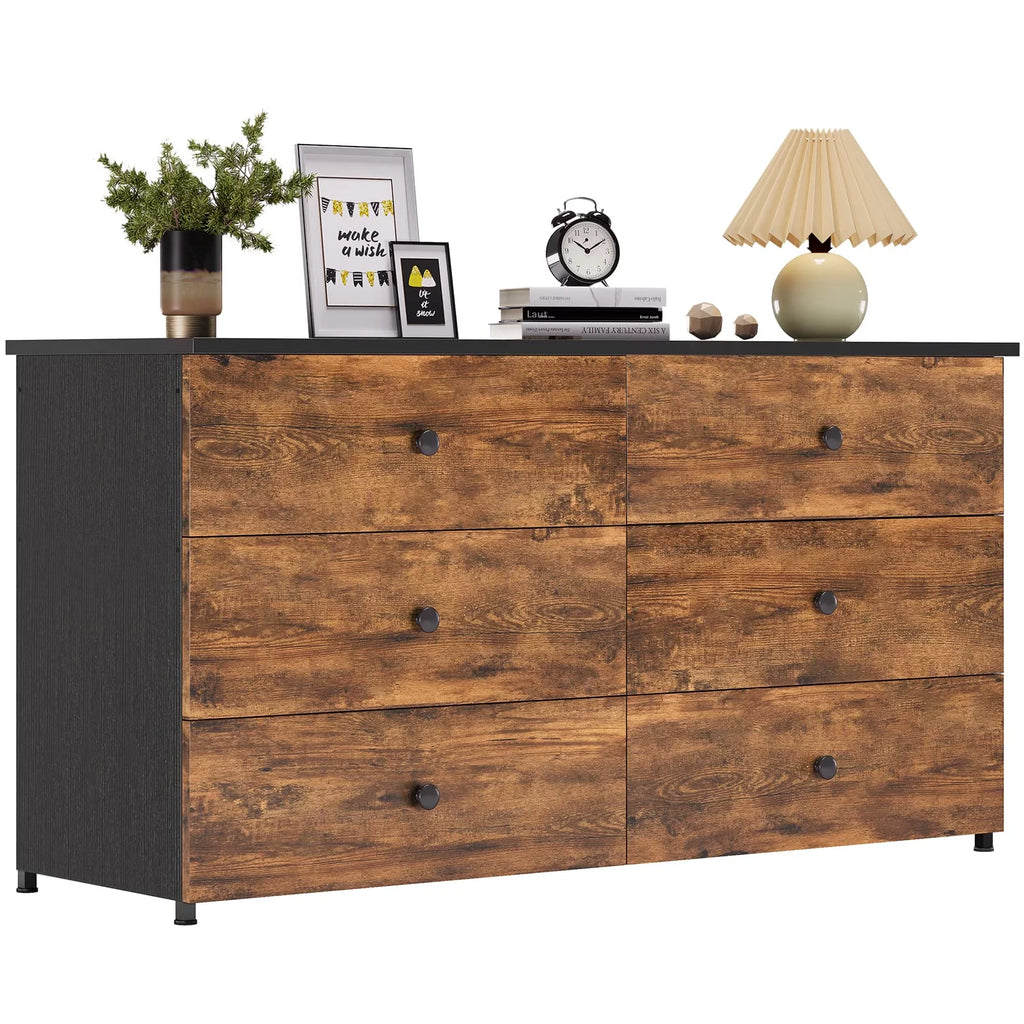 Brown 6 Drawer Wooden Dresser with Steel Frame B771