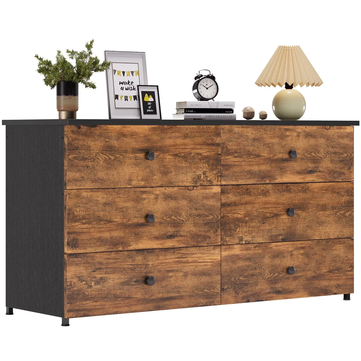 Brown 6 Drawer Wooden Dresser with Steel Frame B771