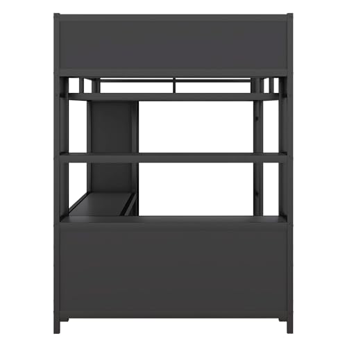 Full Size White Metal Loft Bed with L Shaped Desk and Wardrobe Z328607