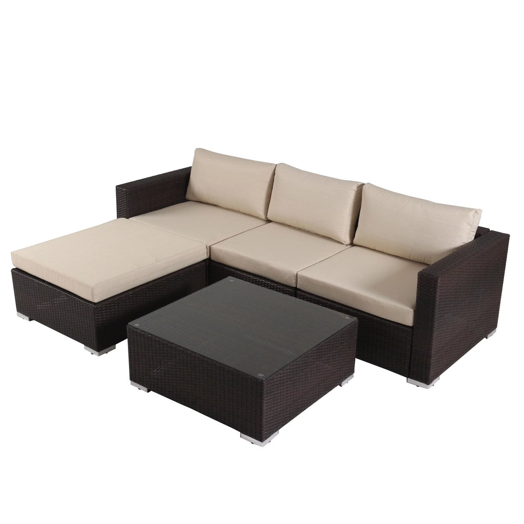 5 Piece Wicker Sectional Sofa Set with Cushions R8047