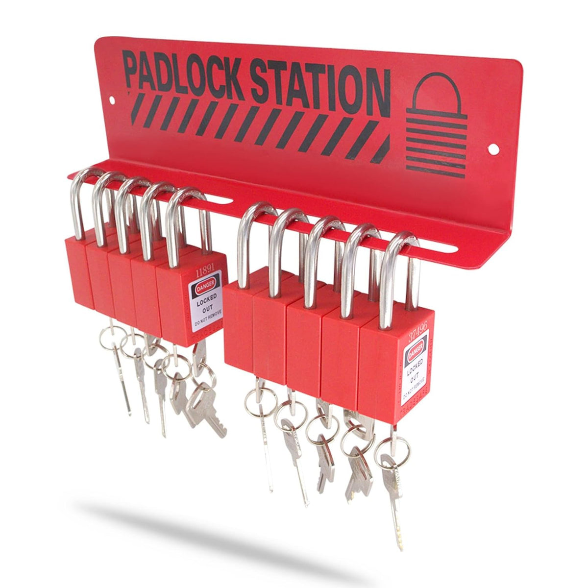 Lockout Tagout Station with 10 Padlocks, Carbon Steel Body, Pack of 2 F47384